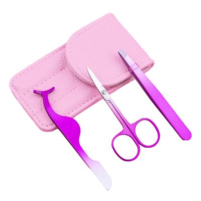 China Eyebrow With Travel Case Pink Eyelash Tweezers Set OEM Applicators Set Customized Logo Eyelash Tweezers Set for sale