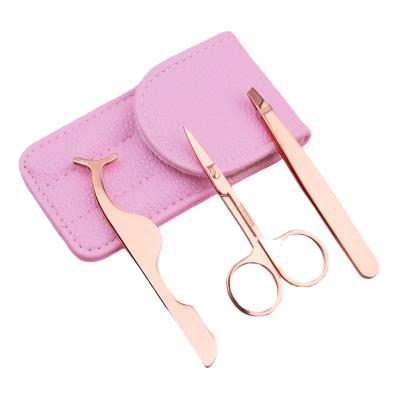 China Rose Gold Eyelash Extension Tweezers Eyebrow Tweezers Set Brow Curved Scissors for sale