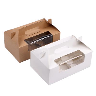 China Recyclable Customized Kraft Paper Box With Clear PVC Window Paper Cupcake Box With Handle And Tray for sale