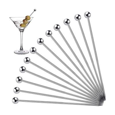 China Fancy Cocktail Martini Olive Pick Toothpicks Food Grade 304 Stainless Steel Metal Bar Viable Silver Topping Drinks 12PCS for sale