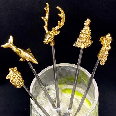 China Viable Custom Metal Stirrer Long Stainless Steel Fancy Cocktail Stick Bar Stirrers for sale