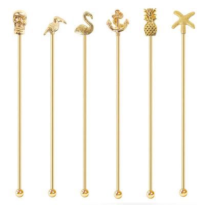 China Customized Gold Customized Viable Drink Mixer Metal Cocktail Stick Picks Stainless Bar Spoon Cocktail Stirrers for sale