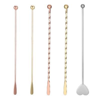 China Viable Customized Mixing Tea Coffee Cocktail Stick Gold Custom Design Stainless Steel Stirrer Bar Spoon for sale