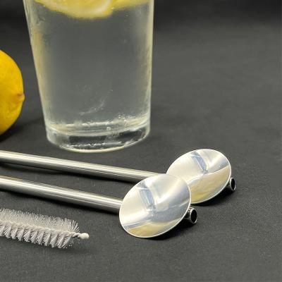 China Drinking Tool Drinking Straw Spoon Metal Straw Spoon Cocktail Milk Coffee Juice Stirring Spoon Bar for sale