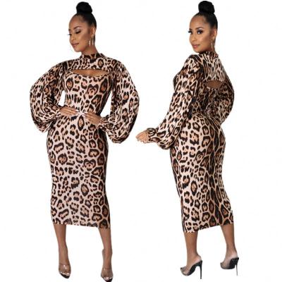 China SHIZAI 2021 Anti-wrinkle Wholesale New Fashion Lady Leopard Long Sleeve Dress Women Summer Casual Outfits for sale