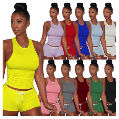 China 2021 New Ladies QUICK DRY Summer Casual Comfortable Sheer Color Crop Tops Shorts Women Dress Two Piece Sets for sale