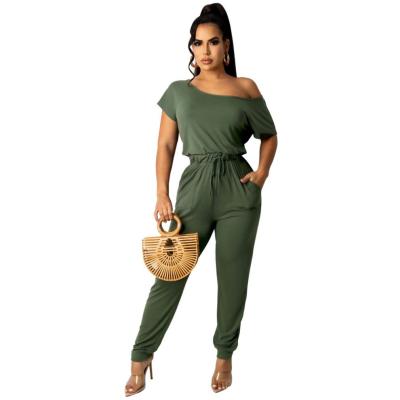 China SHIZAI Anti-wrinkle good quality 2021 summer women casual overalls off the shoulder dungarees cotton overalls for sale