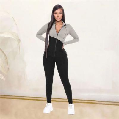 China Wholesale Autumn Fashion Anti-pilling Winter Casual Contrast Color 2 Piece Set Women Long Sleeve Zipper Two Piece Set Women Clothing for sale