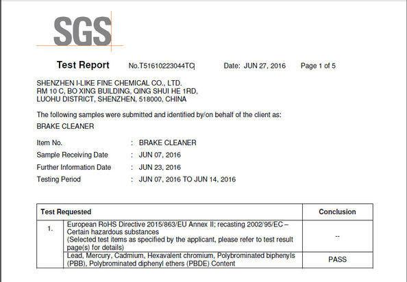 RoHS Test Report - SHENZHEN I-LIKE FINE CHEMICAL CO., LTD