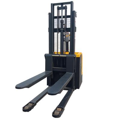 China Hotels Mini Electric Pallet Stacker 2 Ton Fully Powered Straddle Stacker Forklift for sale