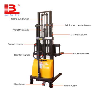 China New Hotels Newton Forklift Stacker Load 1000kg 1500kg 2000kg Semi Electric Manual Hand Stacker Pallet Stacker for sale