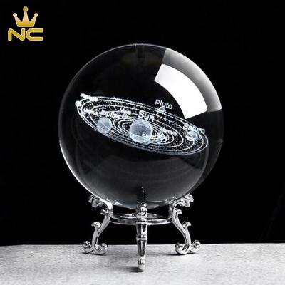 China China Free Space 60MM 70MM 80MM 3D Laser Engraving Planets Crystal Ball With Solar System Model for sale