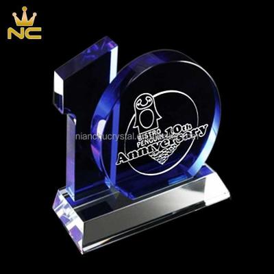 China China Crystal Trophy Corporate Award Business Blue 10 Year Anniversary Gift for sale