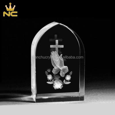 China China Laser Jesus Cross Angel Design Religious Crystal For 3D Engraving Crystal Cube Souvenir Gifts for sale