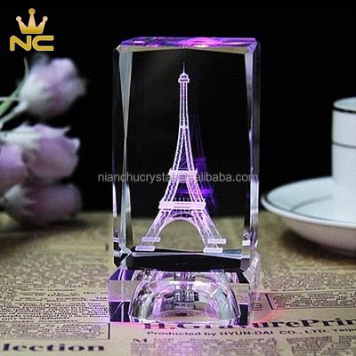 China China Customized 3D Laser Engraved Crystal Cube Crystal Eiffel Tower For Birthday Gifts Decorations for sale