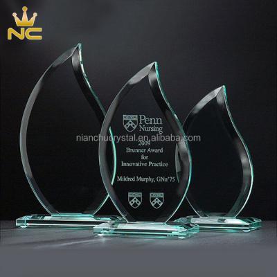 China China Crystal Flame With Logo Writings Printed Shaped Glass Awards On Glass Base for sale