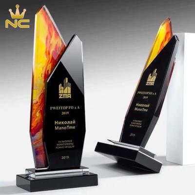 China China Custom K9 Crystal Material High Quality Color Printing Crystal Award Glass Trophy for sale