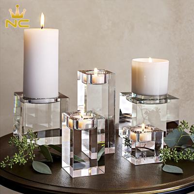 China China Bulk Square Pillar Wholesale Price Tall Crystal Candle Holder For Table Centerpieces for sale