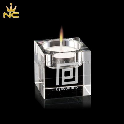 China China K9 Crystal Glass Block Candlesticks Faceted Souvenirs Crystal Candle Holders For Wedding for sale