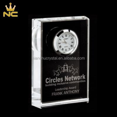 China China Square Engraved Transparent K9 Crystal Clock Awards For Desk Gifts for sale