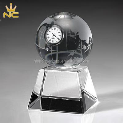 China China Customized Souvenirs Crystal Globe Glass Ball Desktop Clock for sale