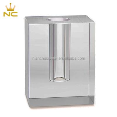 China China Clear Clear Large Square K9 Crystal Block Vase For Home Transparent Decoration for sale