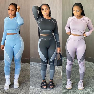 China New 2022 Spring Waist Sport High Top Breathable 2 Piece Top Women Legging Crop Tracksuit Printed Yoga Workout Set for sale