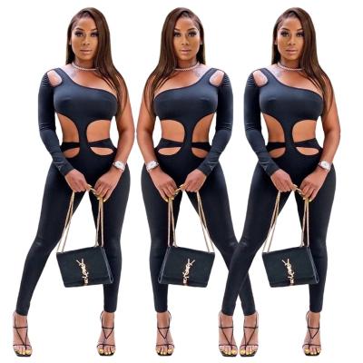 China Anti-pilling new arrivals simple sexy solid spring 2022 sleeveless rompers bodycon strapless jumpsuits hollow out jumpsuits for women for sale