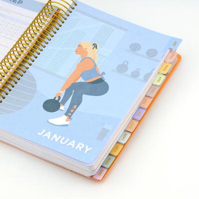 China Personalized Custom Printed A4 A5 Logo Fitness Diary Planners Spiral Hardcover Book Bound Notebook for Girls for sale