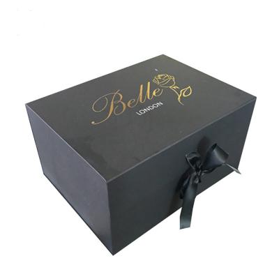 China Handmade Custom Size Luxury Black Cardboard Paper Large With Gold Silver Foil Folding Apparel Gift Packaging Box for sale