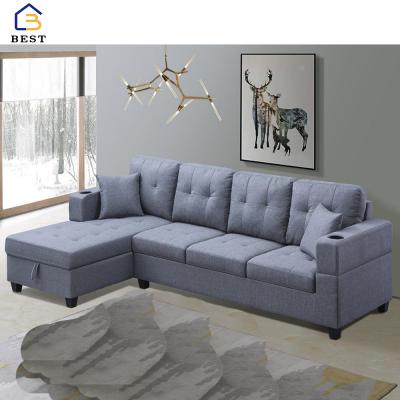 China Modern design 3 seater sofa wholesale gray fabric L shaped sectional sofa with reversible chaise for sale