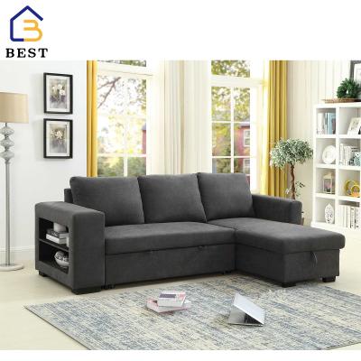 China Foldable Modern Convertible Linen Fabric L Shape Folding Corner Sofa With Bed With Storage for sale