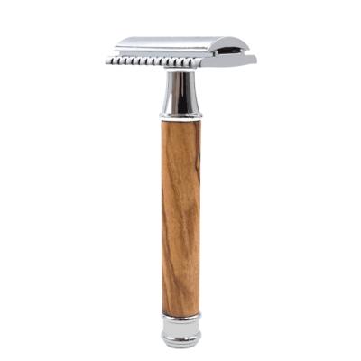 China Double Edge Durable Natural Bamboo Handle Eco-Friendly Black Metal Twin Blade ChromeMetal Wood Safety Razor for sale