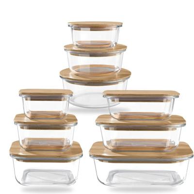 China Eco Friendly Food Prep Containers Freshness Preservation Meals Glass Airtight Storage Containers With Bamboo Lids for sale