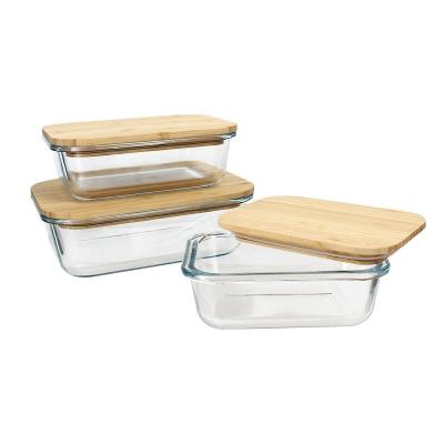 China Freshness Preservation 370ml Borosilicate Glass Cover Small Transparent High Quality Bamboo Food Container for sale