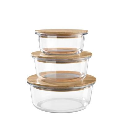 China Freshness Keeping Round Glass Containers With Lids Bamboo Food Storage Containers With Bamboo Lids for sale