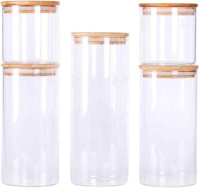 China Best Microwavable Glass Food Storage Jars Clear Storage Containers With Airtight Bamboo Lid for sale