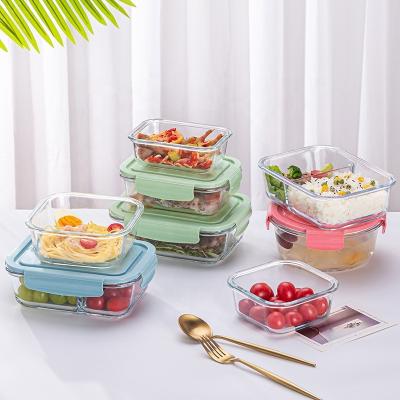 China Whosale Lunch Box Microwavable Glass Food Container with Snap Lock Lid Pink Blue Green 400ml 7000ml 1040ml for sale