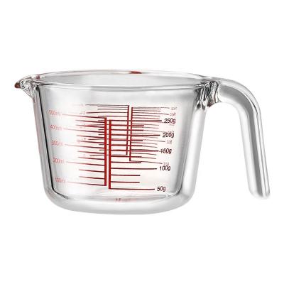 China Whosale best price Microwavable 2 cup glass measuring cup embossed borosilicate glass measuring cup with raised markings for sale