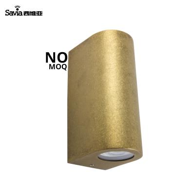 China Savia Modern Waterproof IP44 Modern 2xGU10 Through Brass LED Wall Light Outdoor Aluminum Mounted Outdoor Garden Wall Lamp Gold for sale