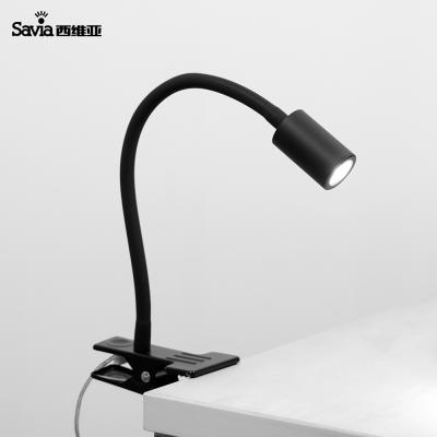 China Modern Savia Led Clip Desk Lamp With Flexible Aluminum Snake Gooseneck 220-240v 3W 180lm Bedside Reading Light For Living Room/Hotel for sale