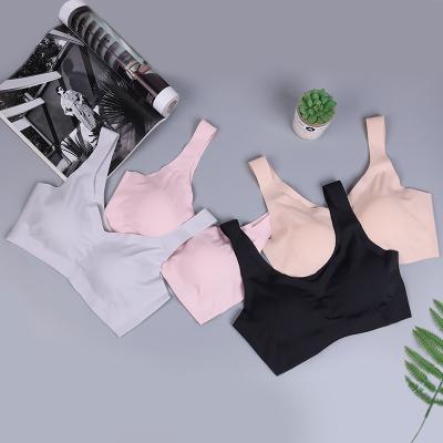 China New fashion simple solid color QUICK DRY push up women's wireless seamless comfort ice bra T-shirt strap silk bra without steel bra for sale