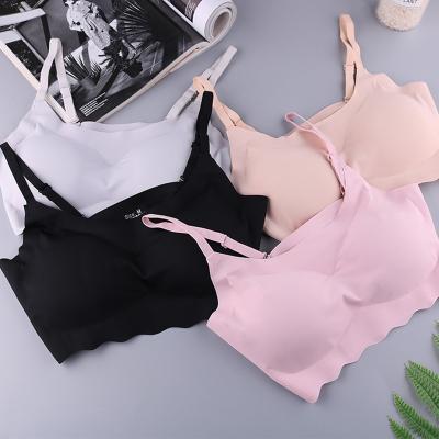 China Firm Style Medium Size QUICK DRY Foreign Ice Silk One Piece Color Briefs Women's Underwear Sleep Back Support Thin Seamless Bra for sale