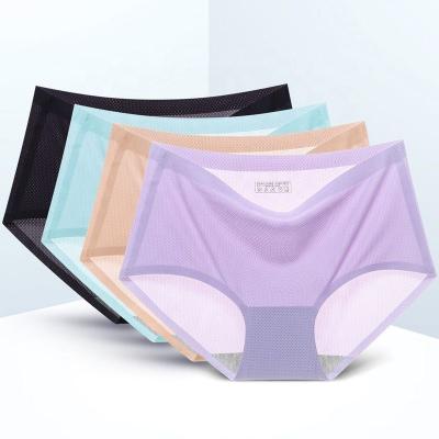 China Summer Fashion Panties Antibacterial Soft Satin Silk Briefs Ruffle Milk Elastic Breathable Underwear Mid-waist Lingerie Seamless Panties for sale