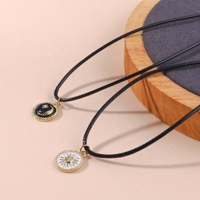 China 2pcs Fashion Couples Lovers Sun Moon Durable Necklaces For Women Men Black Leather Rope Necklaces Valentine's Day Gifts for sale