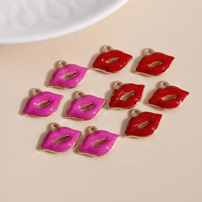 China 10pcs/bag 17*12mm Durable Cute Enamel Red Lips Charms Pendants Necklaces Pendants Jewelry DIY Making Pendant for sale