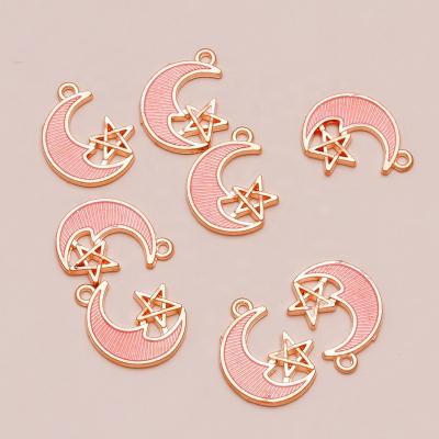 China 10pcs/bag 20x15mm Durable Cute Enamel Pink Stars Moon Charm Pendants Gold Plated DIY Jewelry Making Pendants for sale