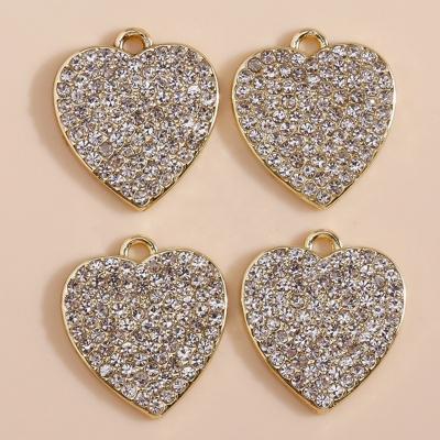 China 4pcs/bag 17*17mm Custom Crystal Rhinestone Love Heart Pendants Necklace Durable Exquisite Handmade Jewelry DIY Charms for sale