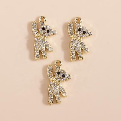 China 4pcs/bag 20*10mm Durable Design Rhinestone Luxury Cute Animal Crystal Bear Pendant Necklace Fantasy Jewelry Accessory for sale