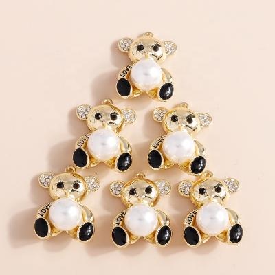 China 4pcs/bag 26*19mm TRENDY Exquisite Pearl Balloon Bear Big Charm Custom Crystal Animal Earrings DIY Jewelry Pendants Necklaces Bracelets for sale